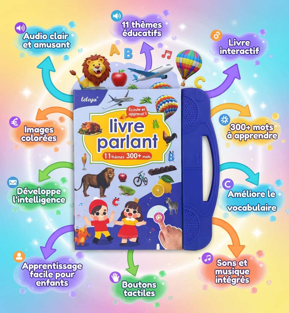 Livre audio interactif pour les enfants de plus de 3 ans, vue en face 
