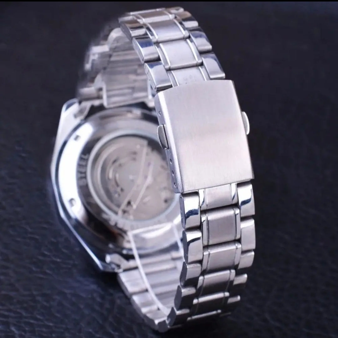 Montre automatique argenté, acier inoxydable, vue de dos