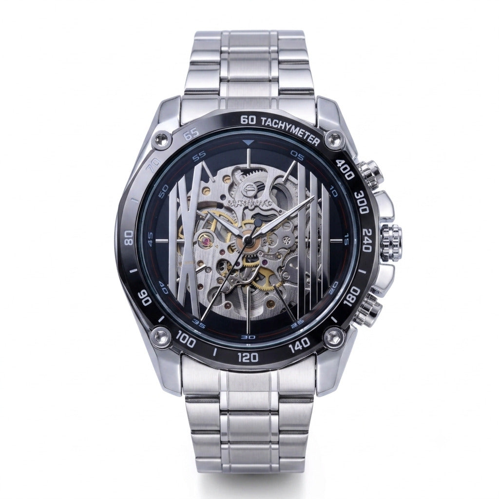 Montre automatique argenté, vue de face 