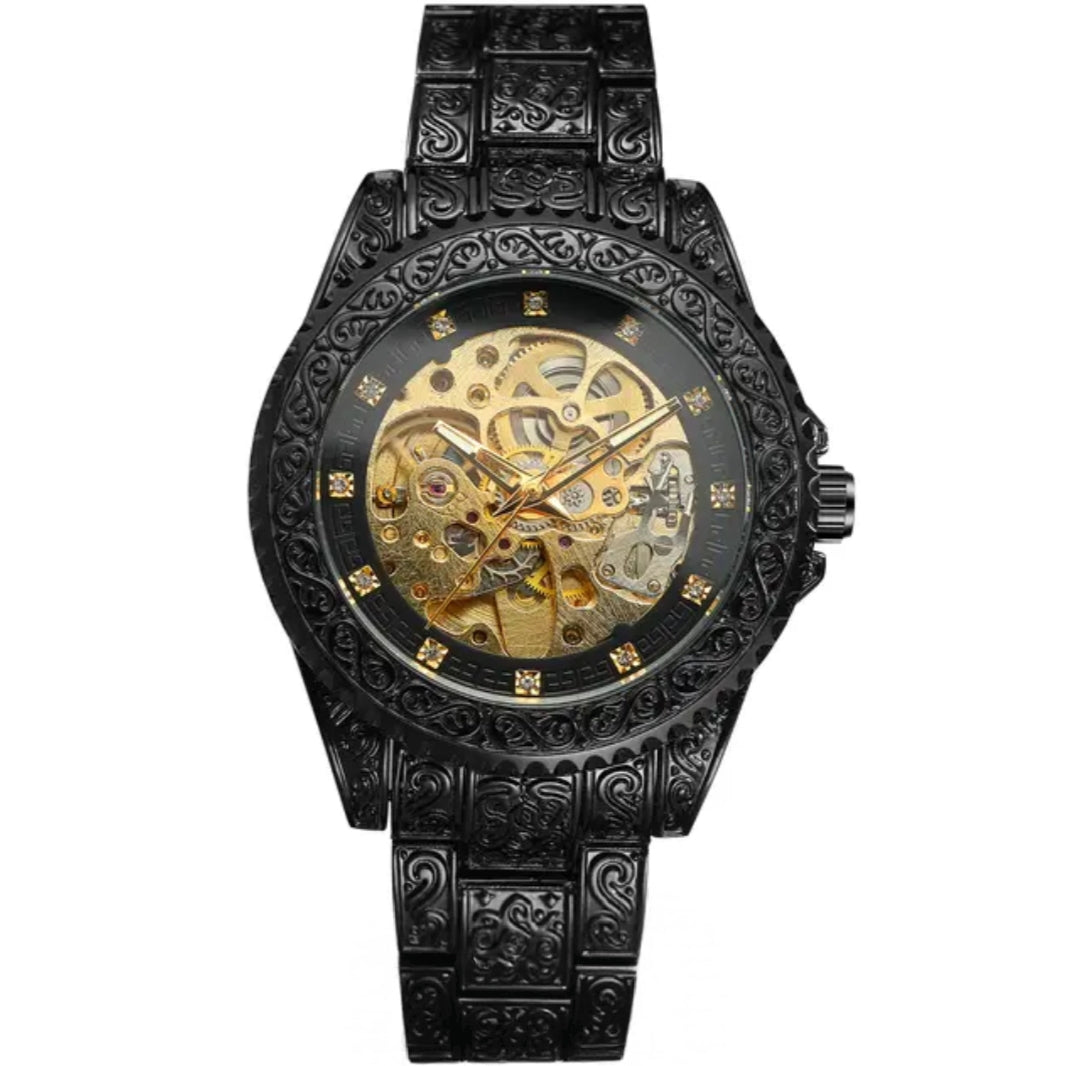 Montre automatique vue de face, cadran doré 