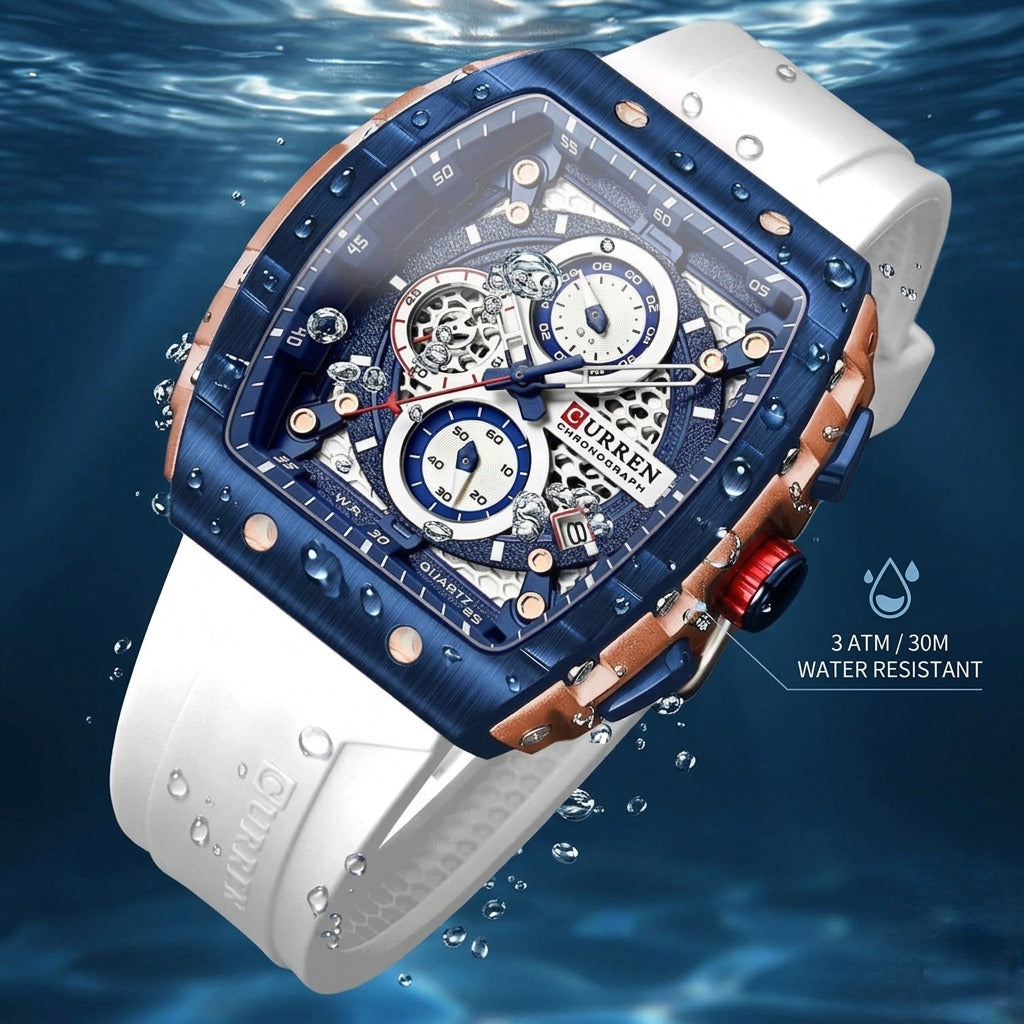 Montre bracelet silicone blanc, résistant à l'eau 