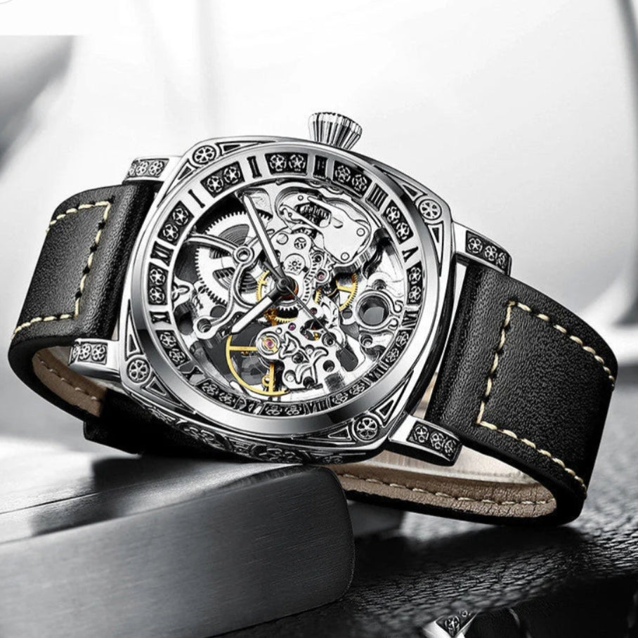 Montre Squelette Automatique Boîtier Carré - Cuir pour homme – vue 3