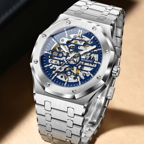 Montre Automatique Binbond Squelette Bleu - Acier inoxydable pour homme