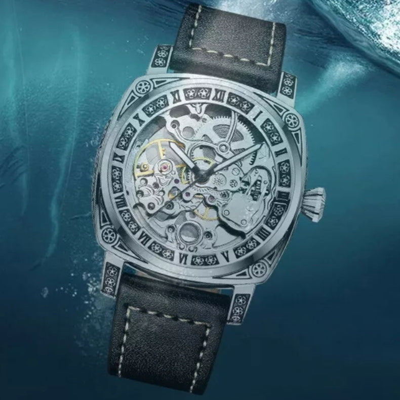 Montre Squelette Automatique Boîtier Carré - Cuir pour homme – vue 10