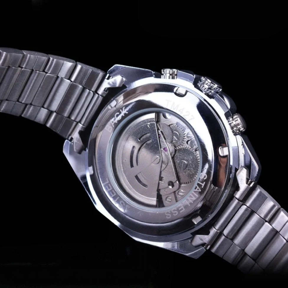 Montre argenté automatique, vue de dos