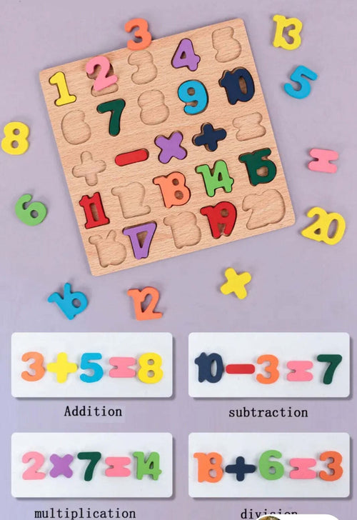 Tableau puzzle pour apprendre opération division, addition, soustraction, multiplication 