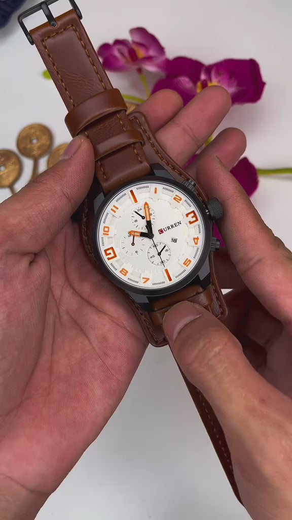 Montre Curren Chronographe Cuir Marron - Cadran Reflet Homme