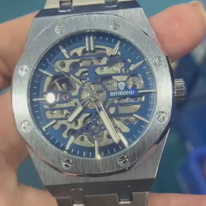 Montre Automatique Binbond Squelette Bleu - Acier