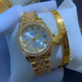 Coffret Montre Femme Dorée Strass avec Bracelet Assorti – Bolun