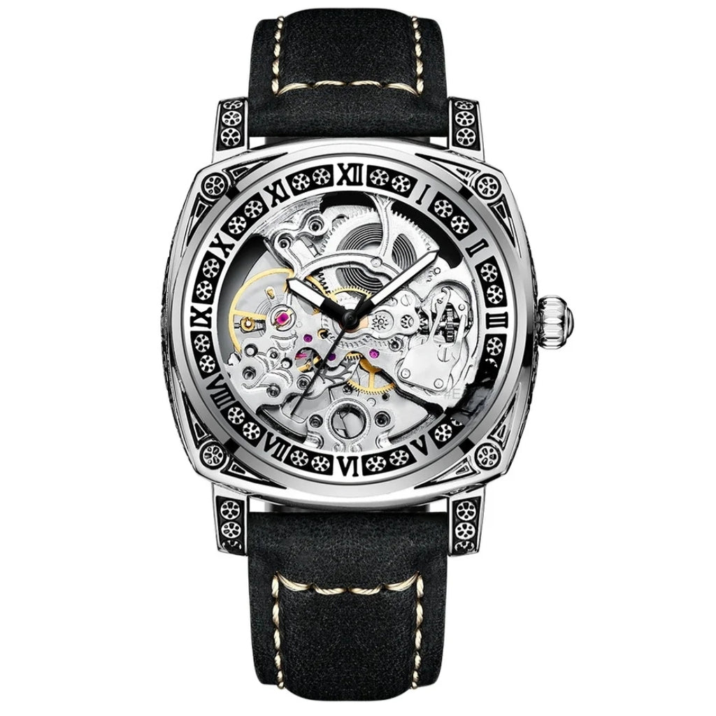 Montre Squelette Automatique Boîtier Carré - Cuir pour homme – vue 8