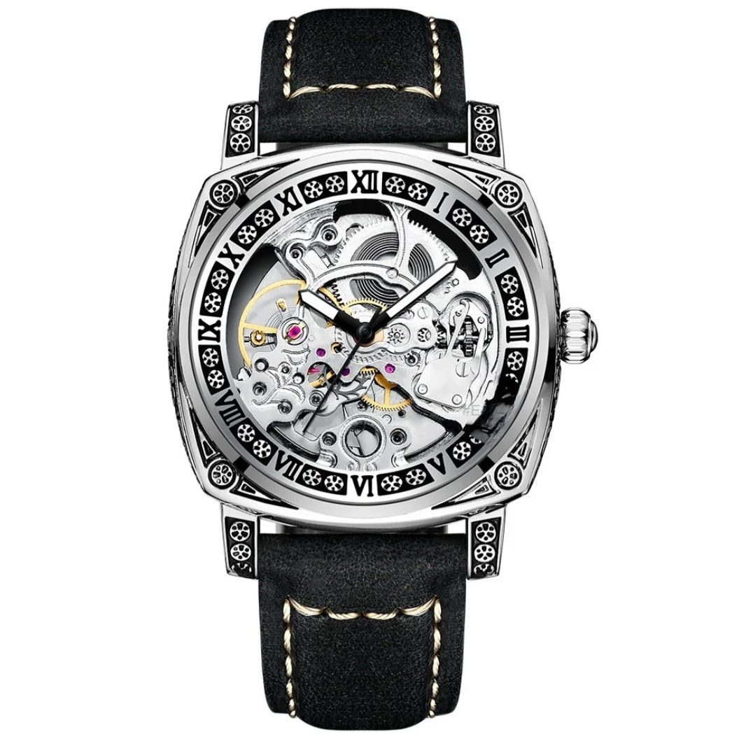 Montre Squelette Automatique Boîtier Carré - Cuir pour homme – vue 8