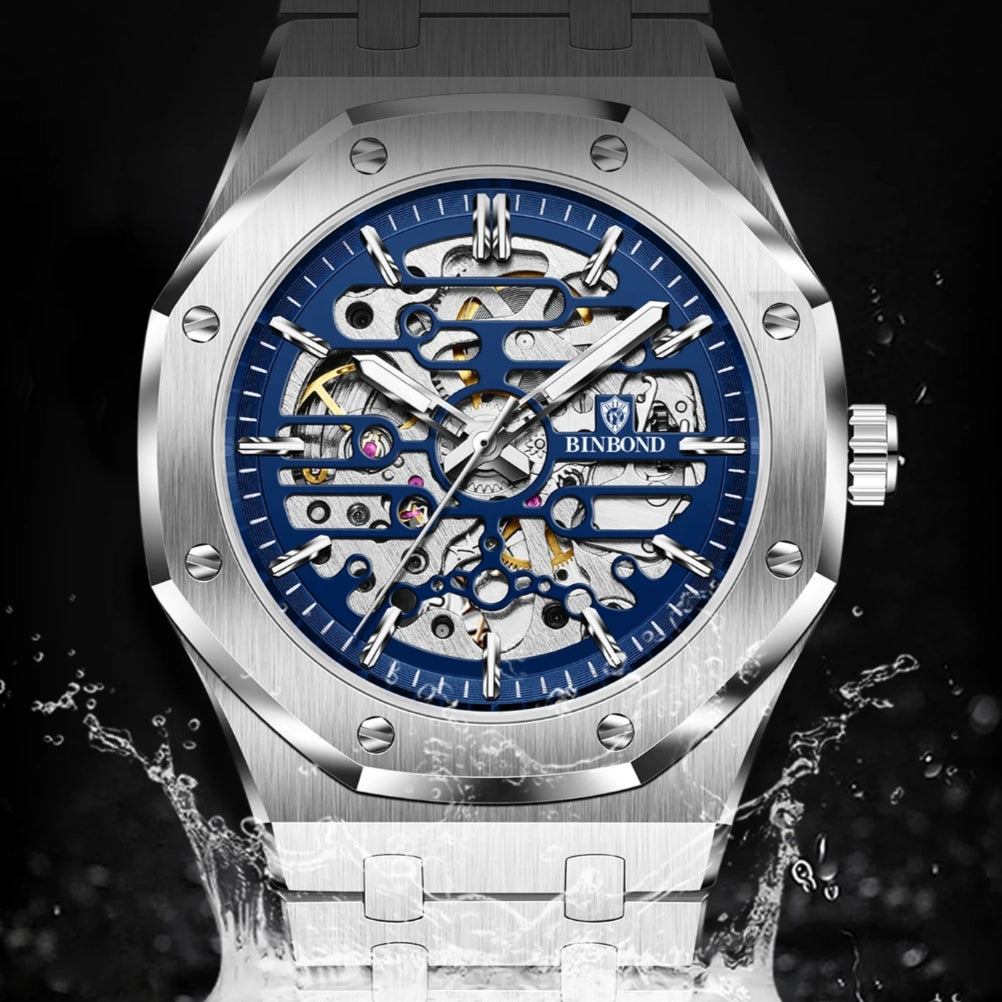 Montre Automatique Binbond Squelette Bleu - Acier inoxydable pour homme – vue 5