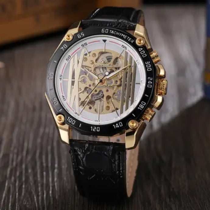 Montre Steampunk Forsining Bicolore - Cuir Crocodile pour homme