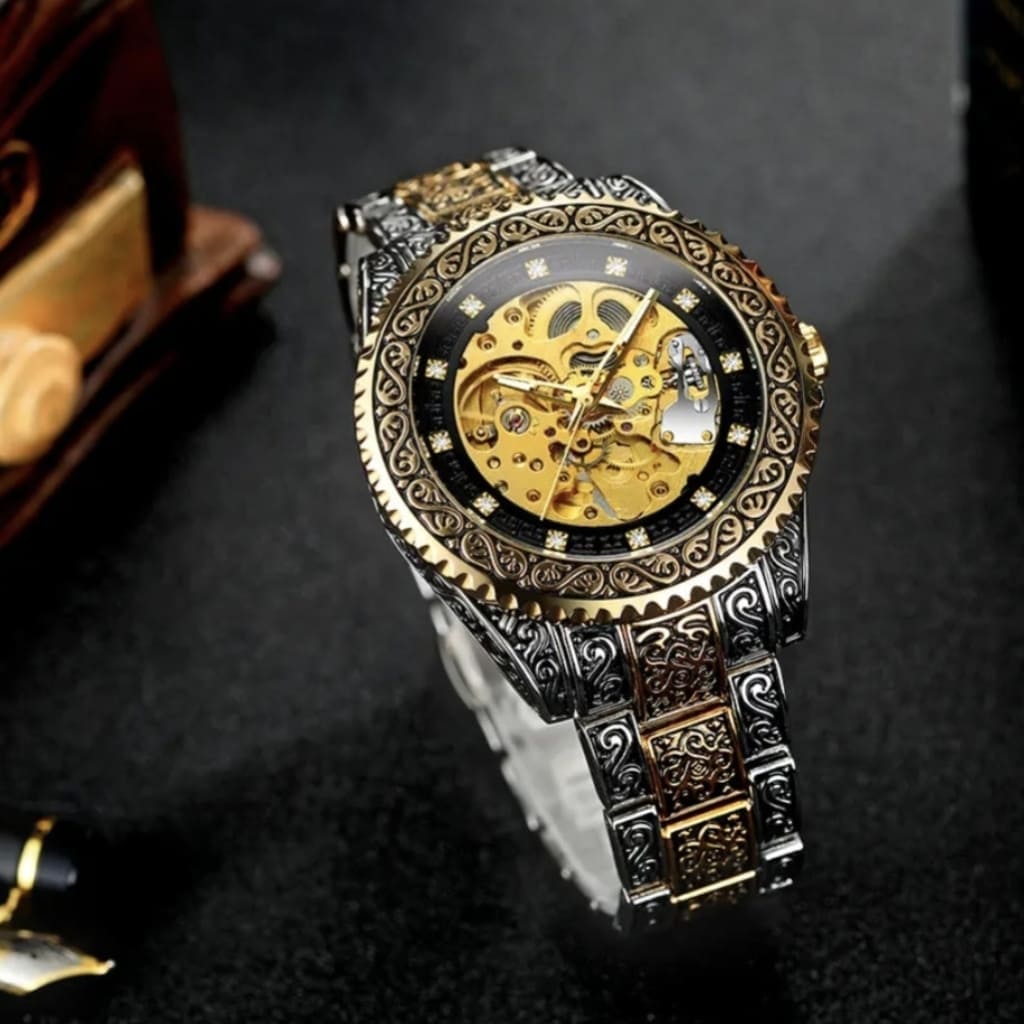 Montre Forsining GMT1213 vintage dorée, vue de face