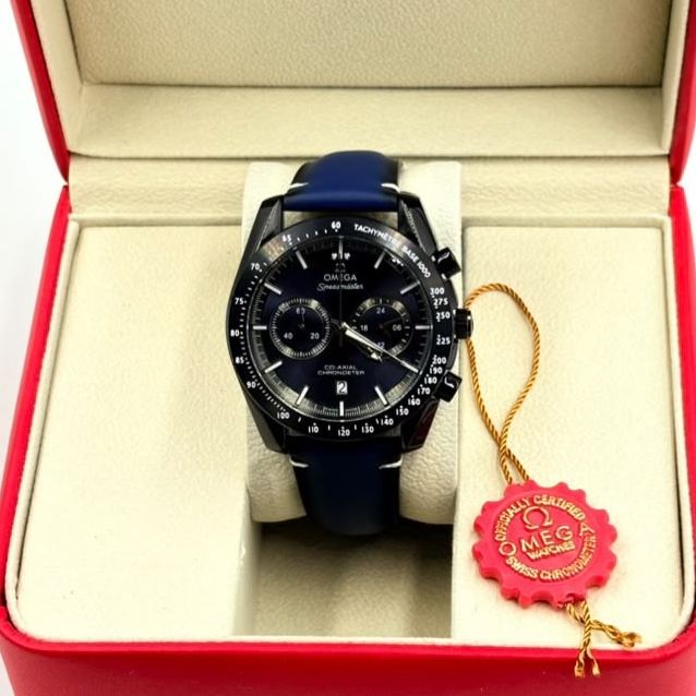 Montre homme style chronographe, bracelet cuir à coutures contrastées – photo 2