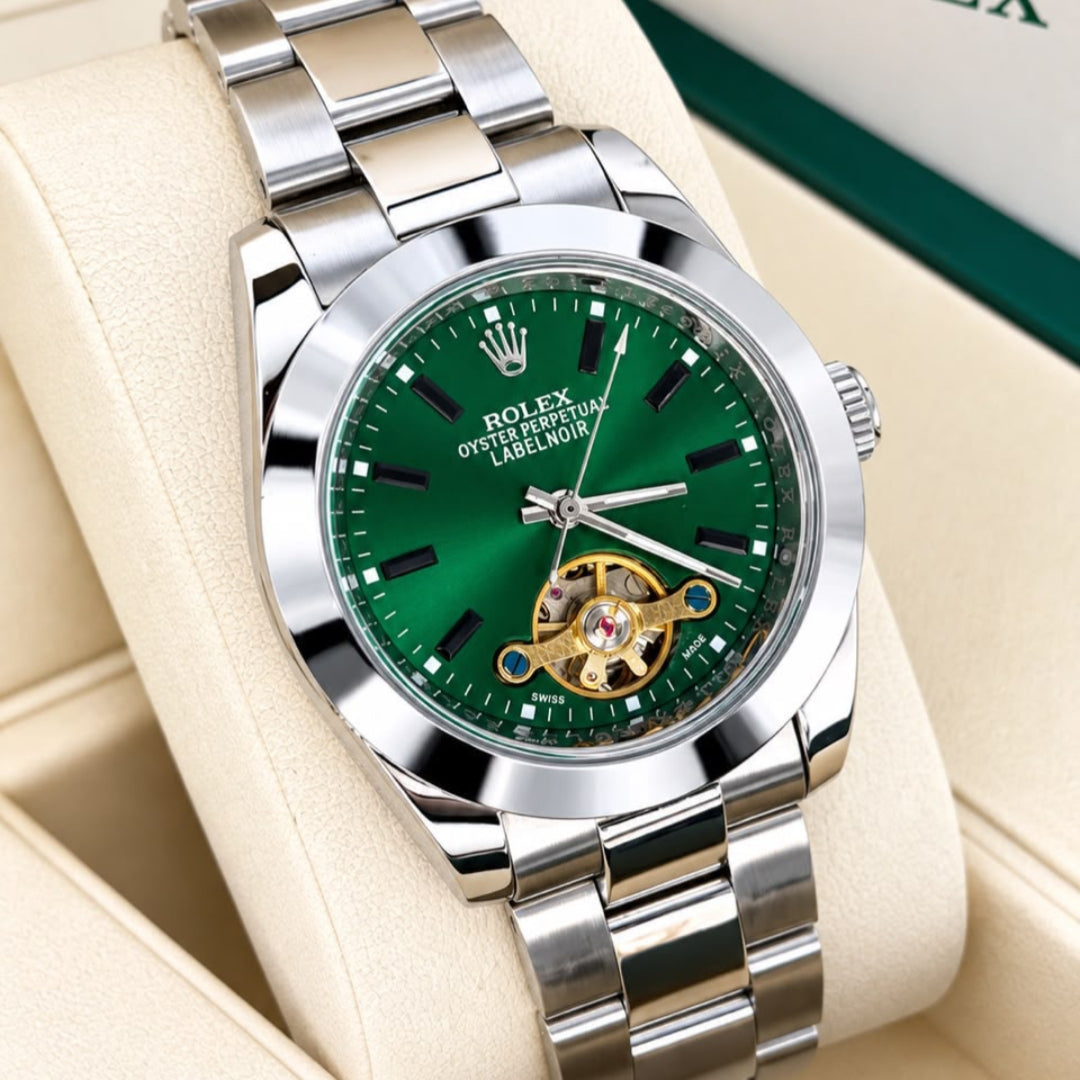 Montre automatique homme à cadran noir, style intemporel