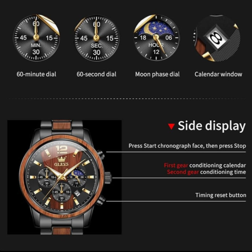 Montre Chronographe OLEVS 3645 - Acier & Bois pour homme – vue 7