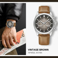 Montre chronographe Naviforce cadran dégradé marron et bleu nuit, bracelet cuir marron - vue de face