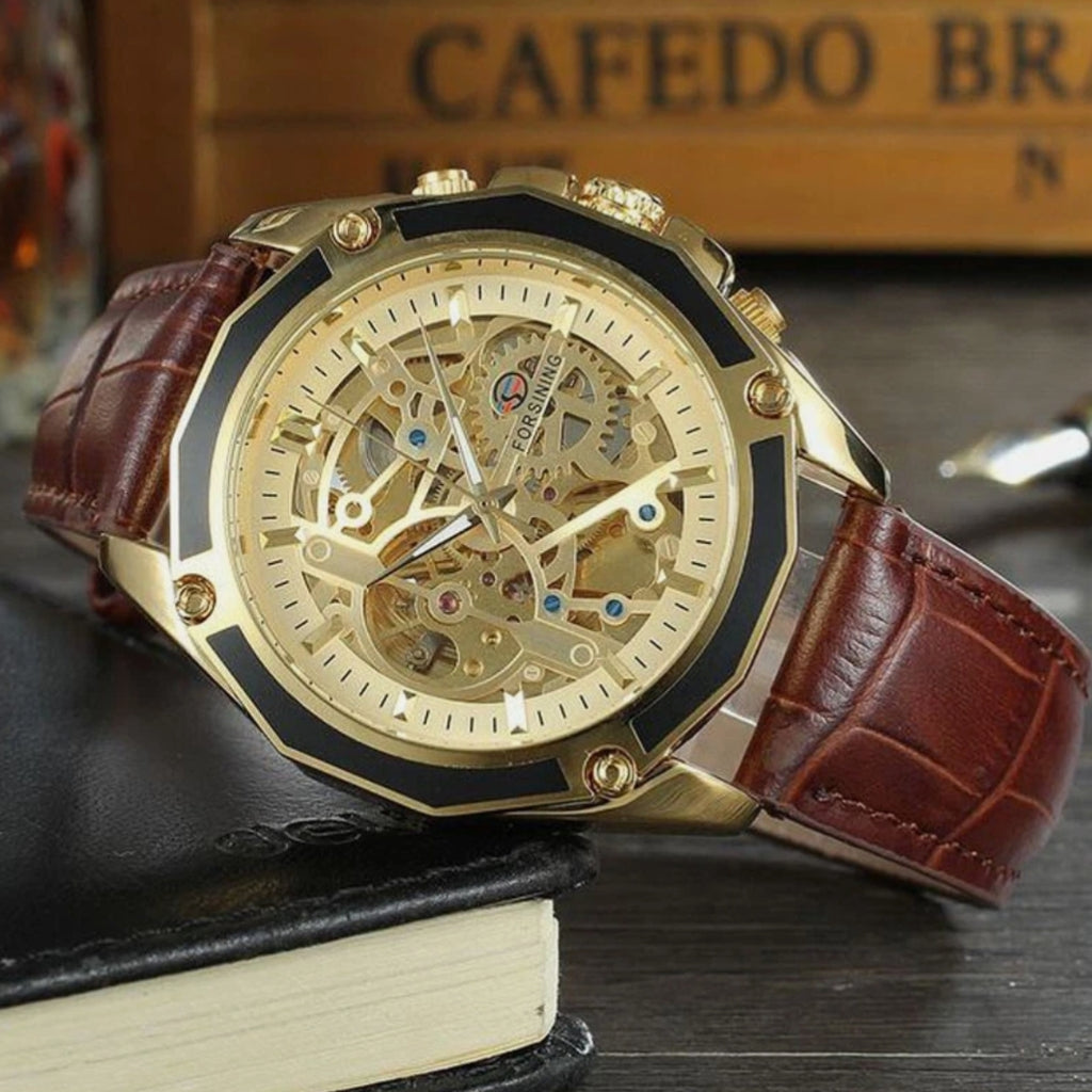 Montre Automatique Forsining Cadran Doré - Cuir pour homme – vue 3