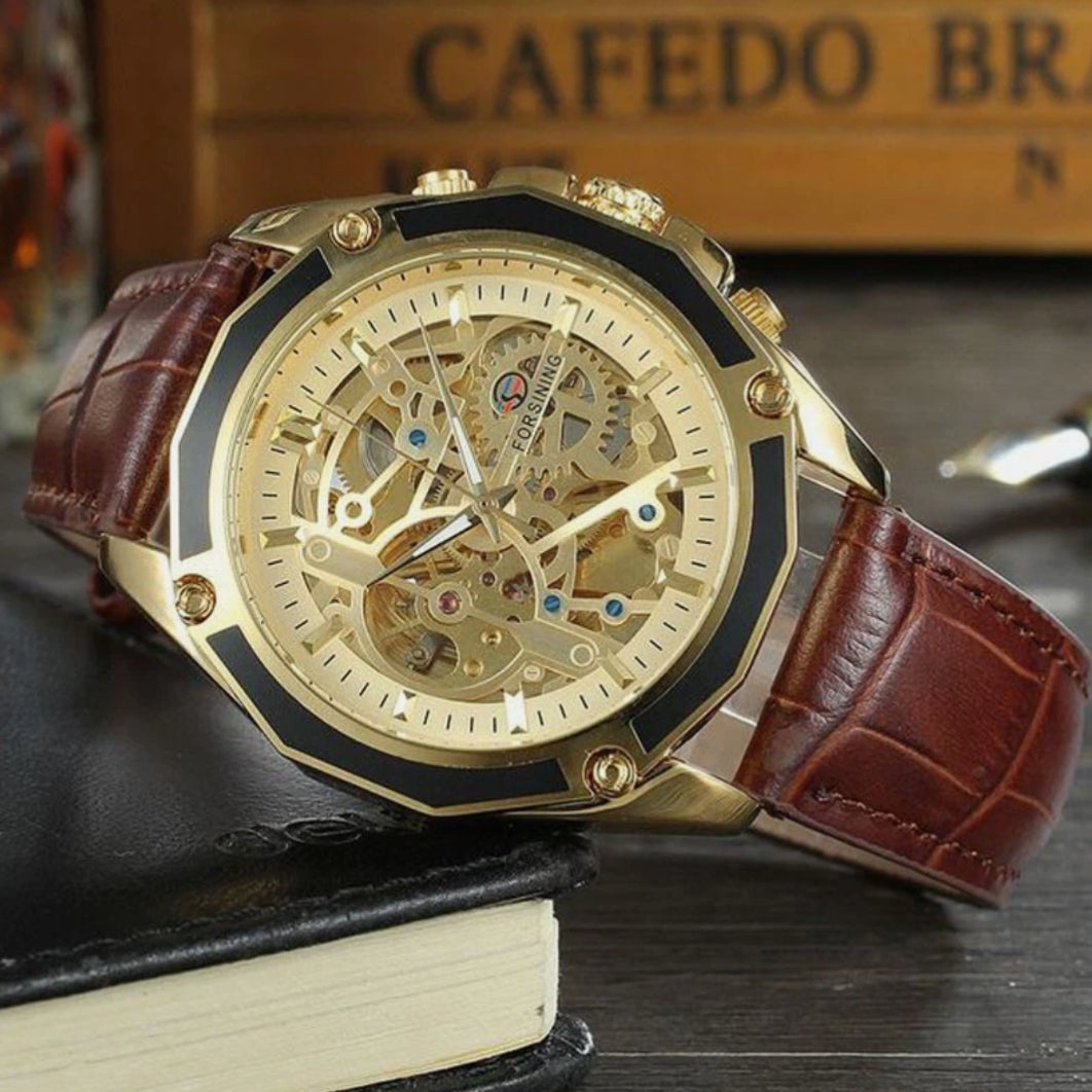 Montre Automatique Forsining Cadran Doré - Cuir pour homme – vue 3