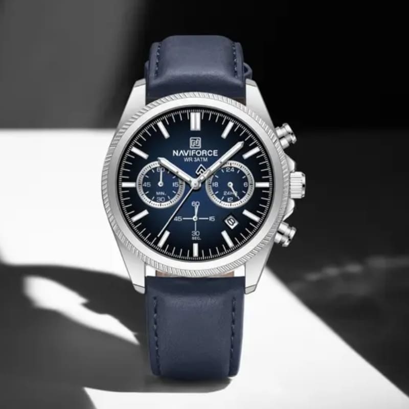 Bracelet en cuir véritable marron de la montre chronographe Naviforce