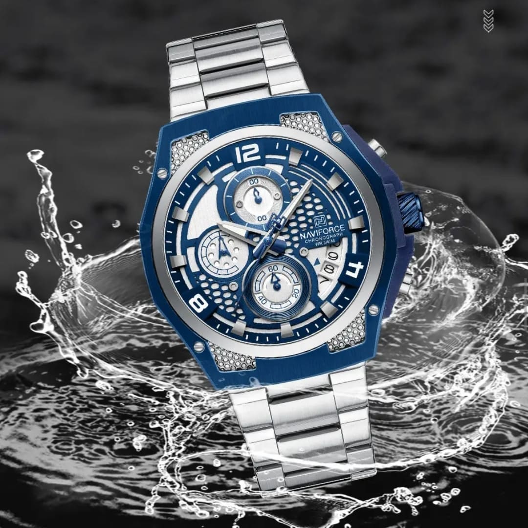 Bracelet en acier inoxydable massif de la montre Naviforce chronographe