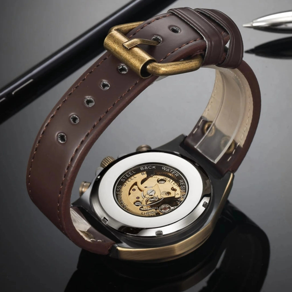 Montre Squelette Steampunk Binbond A275 - Cuir Marron pour homme – vue 10