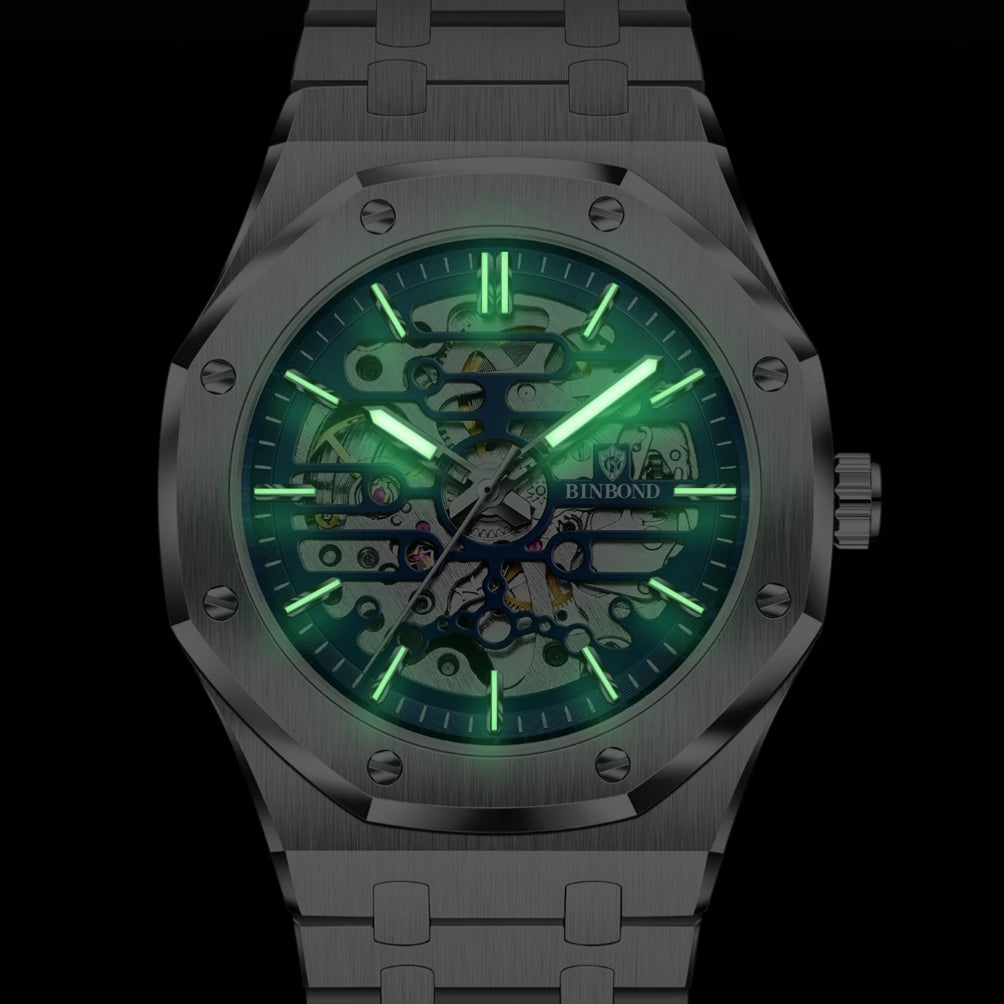 Montre Automatique Binbond Squelette Bleu - Acier inoxydable pour homme – vue 4