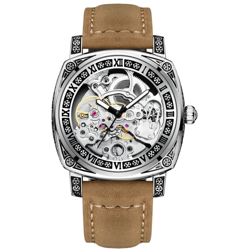Montre Squelette Automatique Boîtier Carré - Cuir pour homme – vue 6