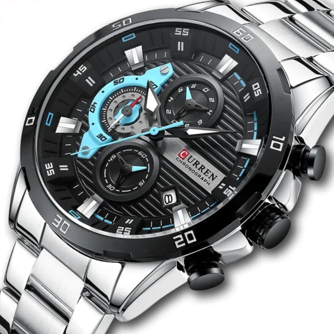 Montre homme Curren Full Black étanche 5ATM - vue de profil