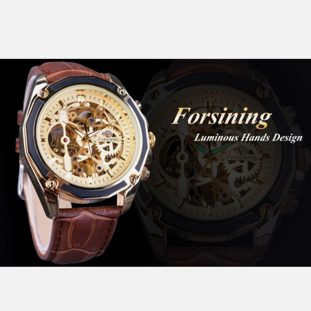 Montre Automatique Forsining Cadran Doré - Cuir pour homme – vue 7