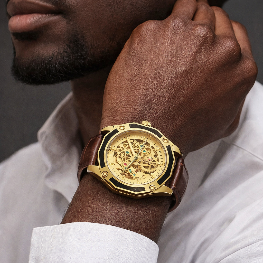 Montre Automatique Forsining Cadran Doré - Cuir pour homme – vue 2
