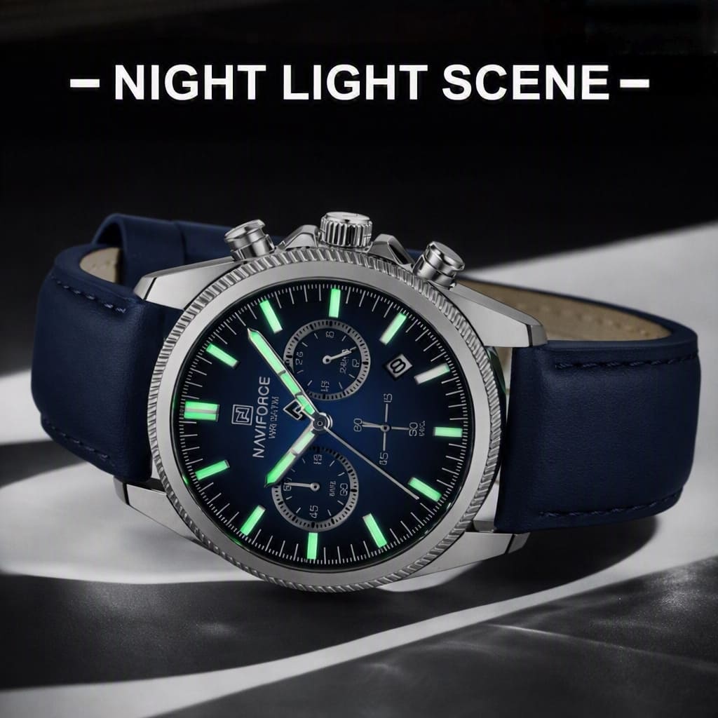 Montre chronographe Naviforce cadran dégradé - vue d'ensemble avec boîte