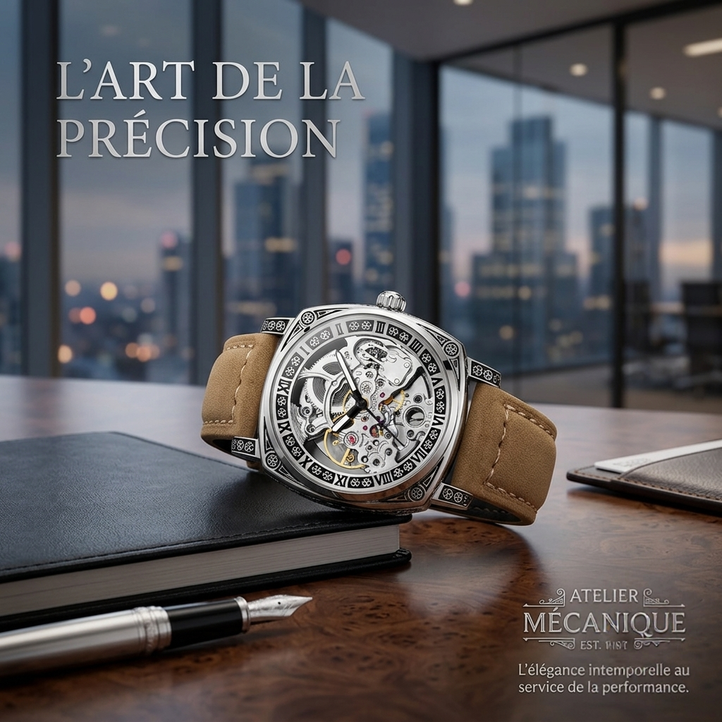 Montre Squelette Automatique Boîtier Carré - Cuir pour homme – vue 5