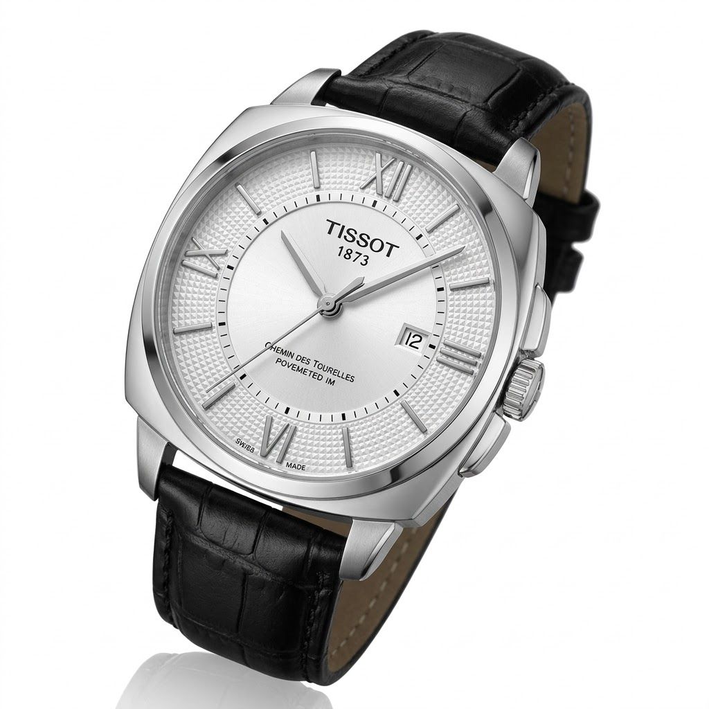 Montre Homme Classique – Boîtier Coussin, Chiffres Romains et Bracelet Cuir