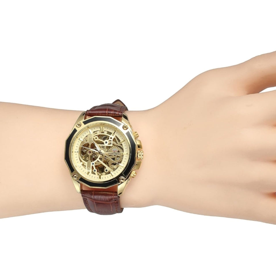 Montre Automatique Forsining Cadran Doré - Cuir pour homme – vue 5
