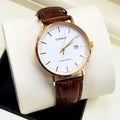 Montre homme Casio Classic boîtier doré, cadran blanc et bracelet cuir marron