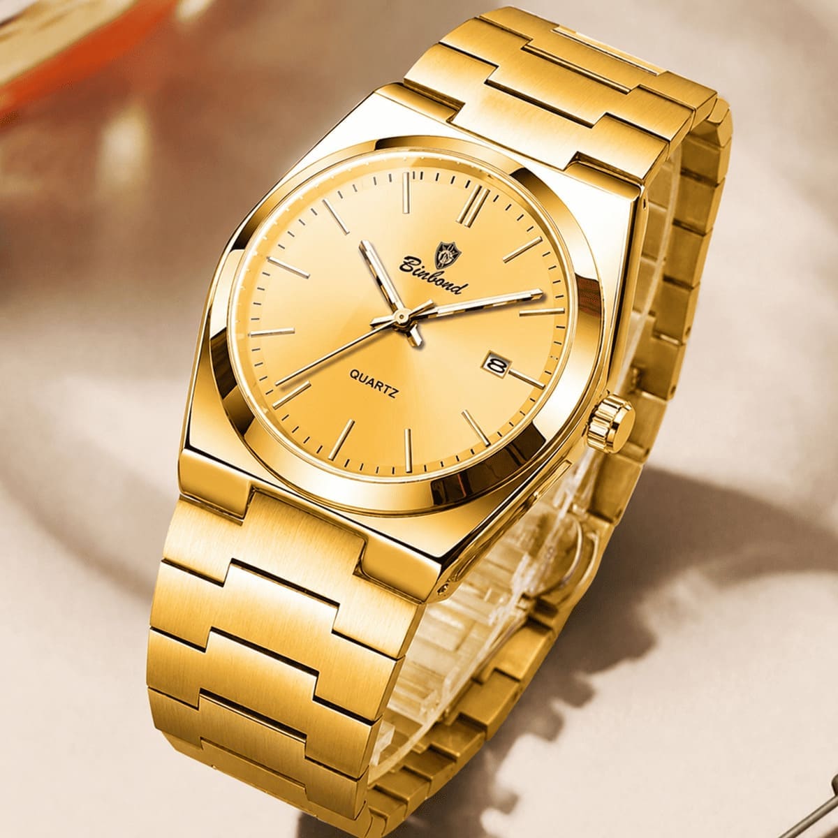 Montre Binbond quartz acier argenté, cadran épuré - vue de face