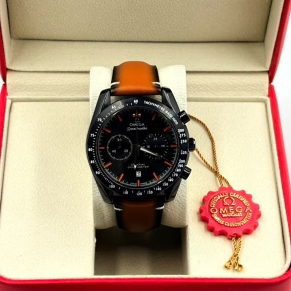 Montre homme style chronographe, bracelet cuir et lunette tachymétrique – photo 1