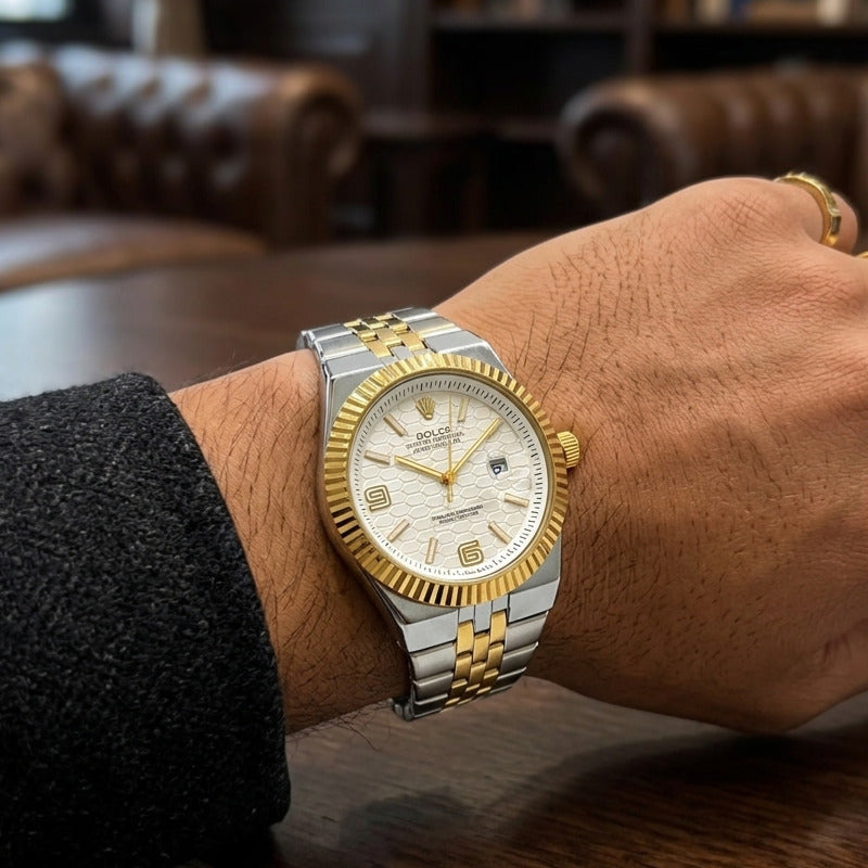 Montre à Quartz Cadran Alvéolé Doré