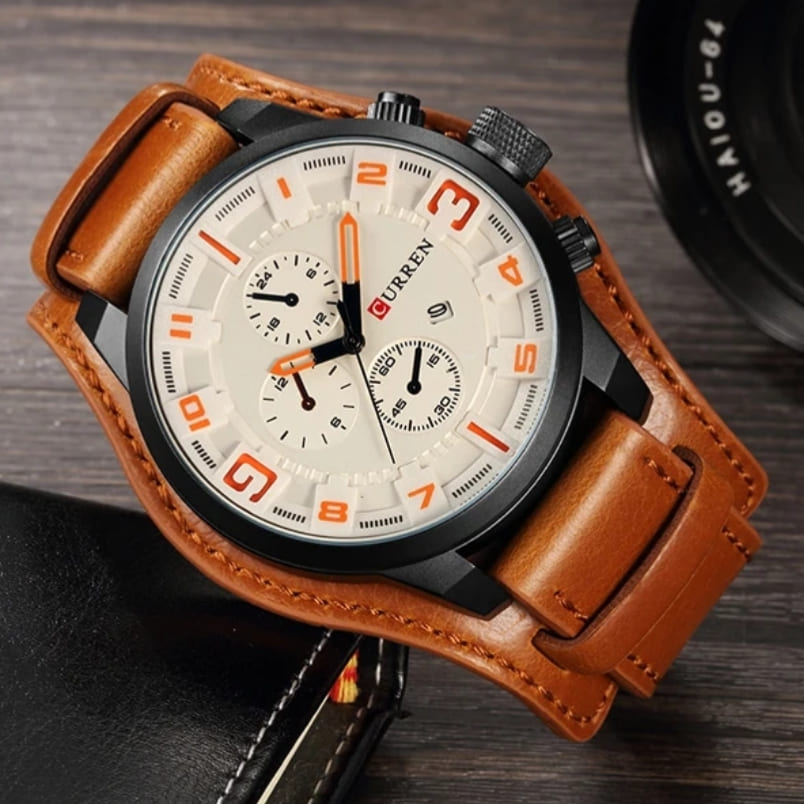 Montre homme Curren chronographe cuir marron - vue de profil