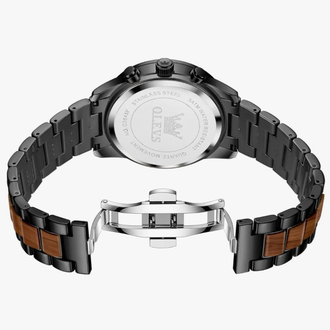 Montre Chronographe OLEVS 3645 - Acier & Bois pour homme – vue 3