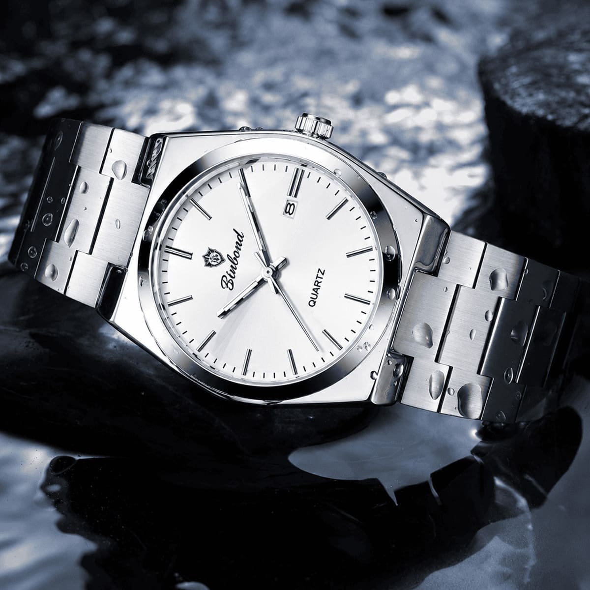 Bracelet et boîtier tonneau en acier inoxydable de la montre Binbond