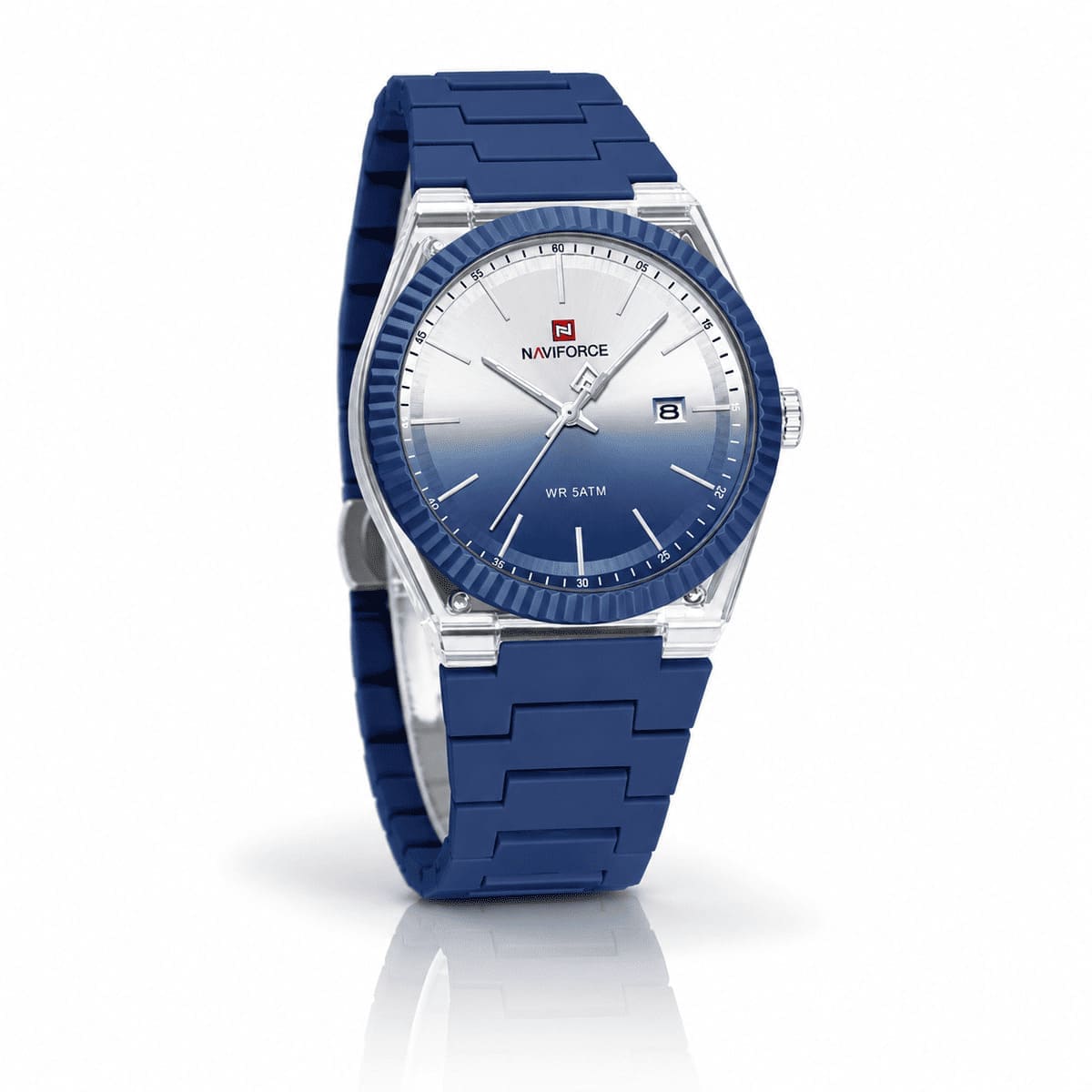 Montre Naviforce cadran dégradé argent-bleu, boîtier octogonal - vue de face