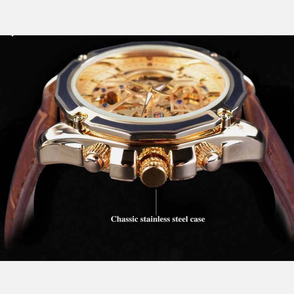 Montre Automatique Forsining Cadran Doré - Cuir pour homme – vue 8