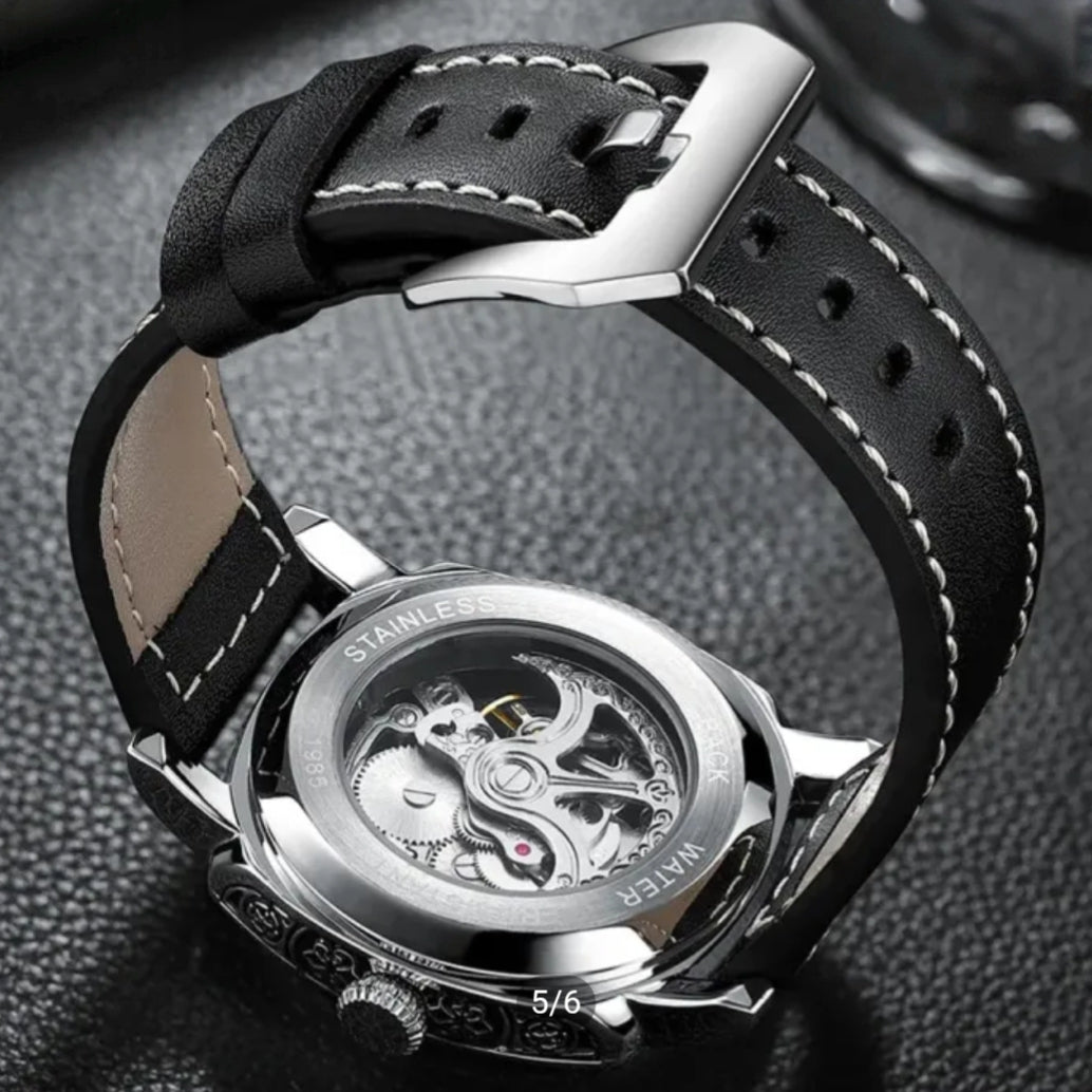 Montre Squelette Automatique Boîtier Carré - Cuir pour homme – vue 7
