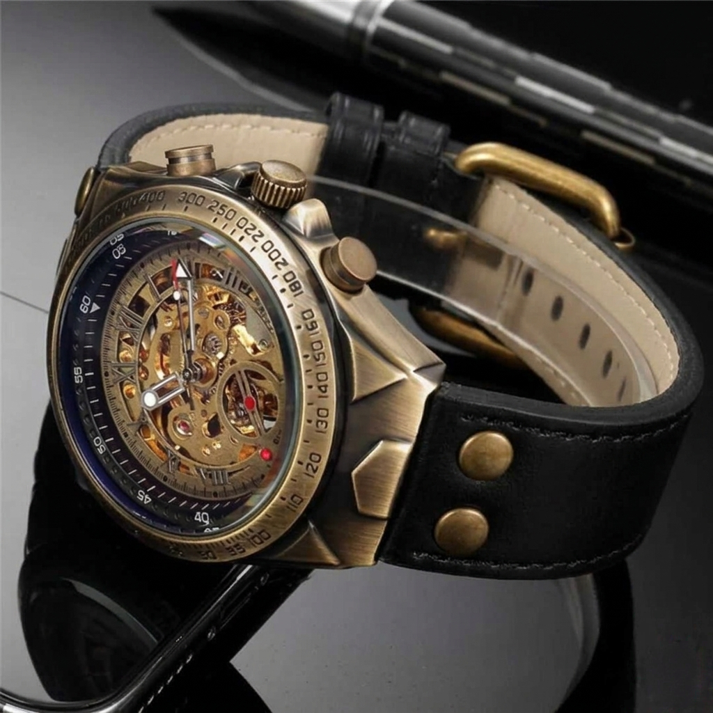 Montre Squelette Steampunk Binbond A275 - Cuir Marron pour homme – vue 3